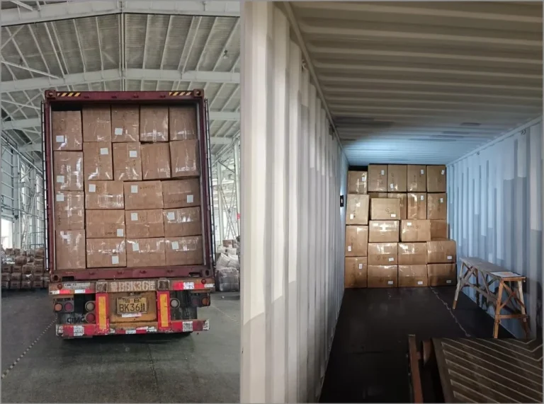 BeibaoToys plush toy export master cartons neatly stacked in 40HQ container