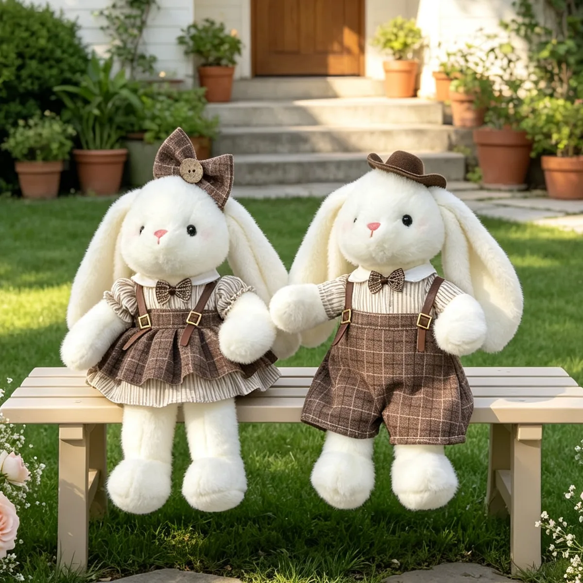 SKU: Y3920 · Heritage Couple Bunny (28cm · Traditional Plaid Waistcoat)